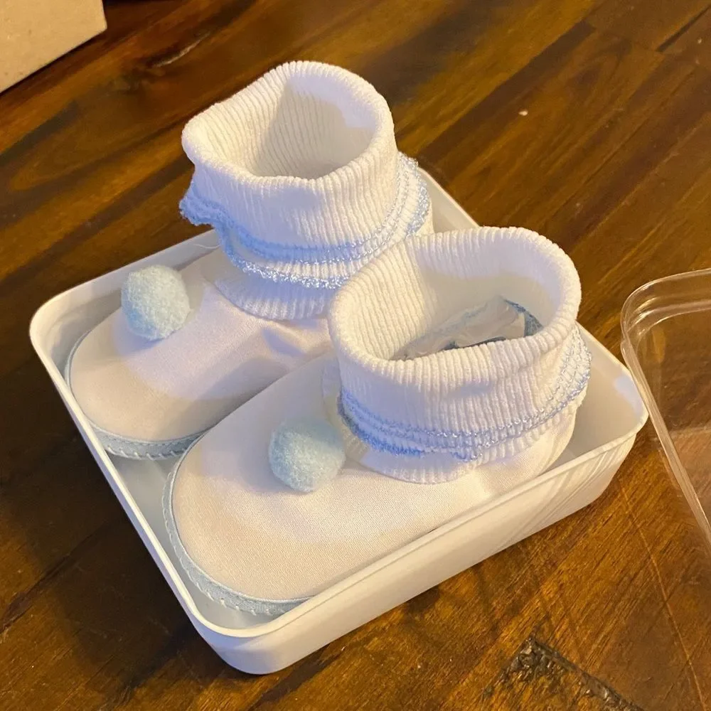 Vintage White and Blue Baby Booties